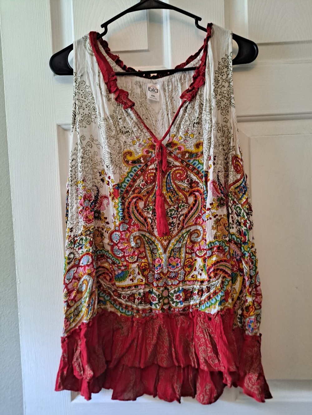 Bila 77 Boho Paisley Tunic | Plus Size XXL | Red & Cream Tassel Tank